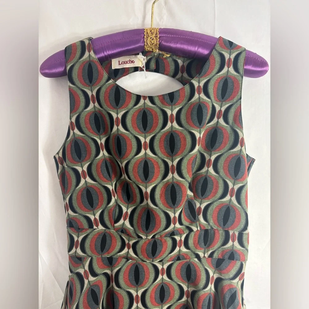 ANTHRO Louche Sleeveless Boho Art Deco Open Back Retro Midi Skater Dress Size S - Picture 3 of 13